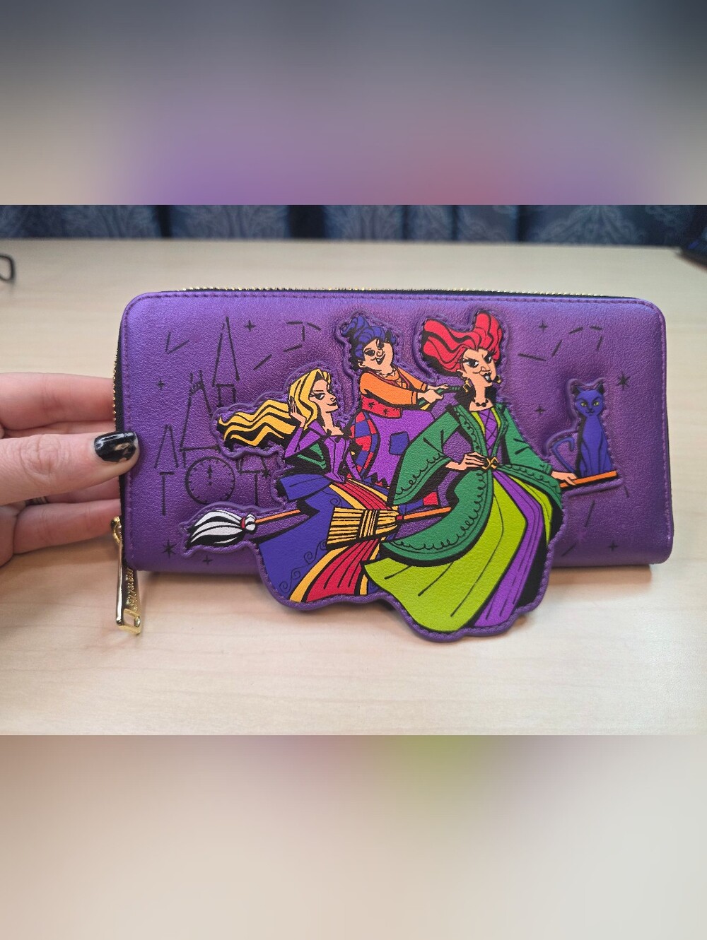 Disney Store Hocus Pocus Sanderson Sisters Metallic Purple Zip-Around Wallet
